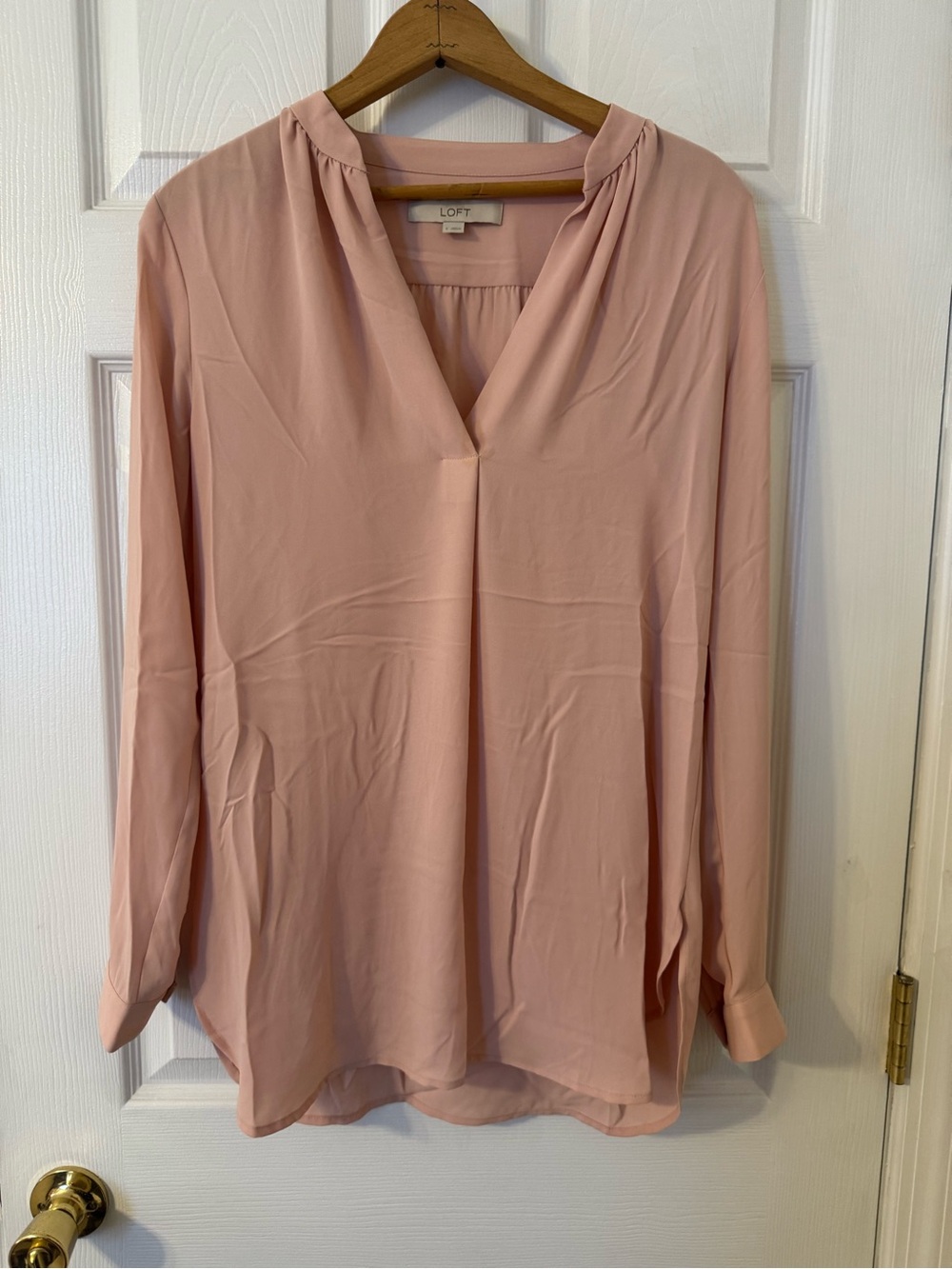 LOFT Blush Pink V-Neck Long Sleeve Blouse
